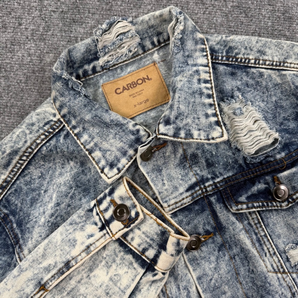 Carbon‎ Denim Jacket XL Blue Acid Wash Distressed Excellent Mens